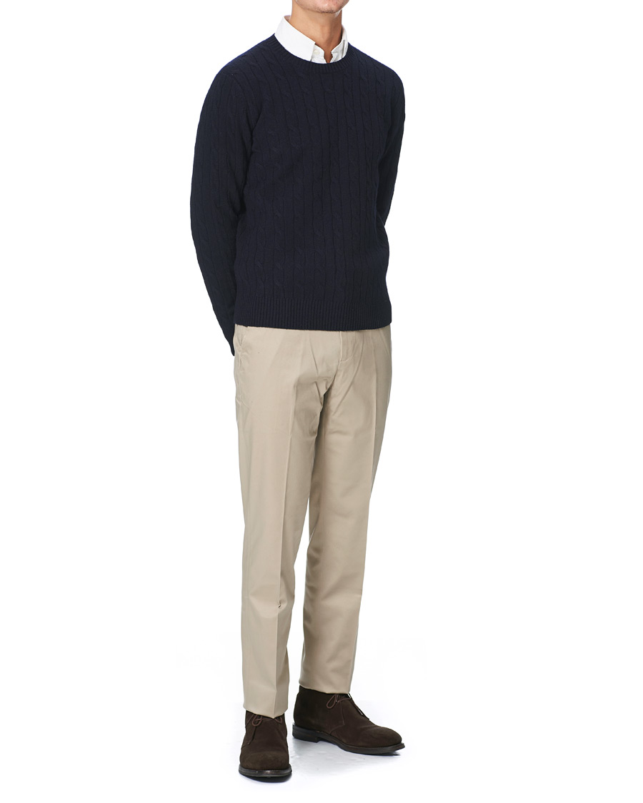 Herr | Tröjor | Brooks Brothers | Lambswool Cable Crew Neck Navy