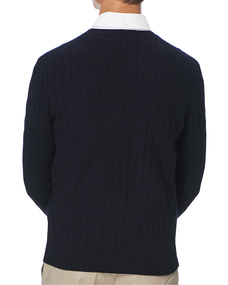 Herr | Tröjor | Brooks Brothers | Lambswool Cable Crew Neck Navy