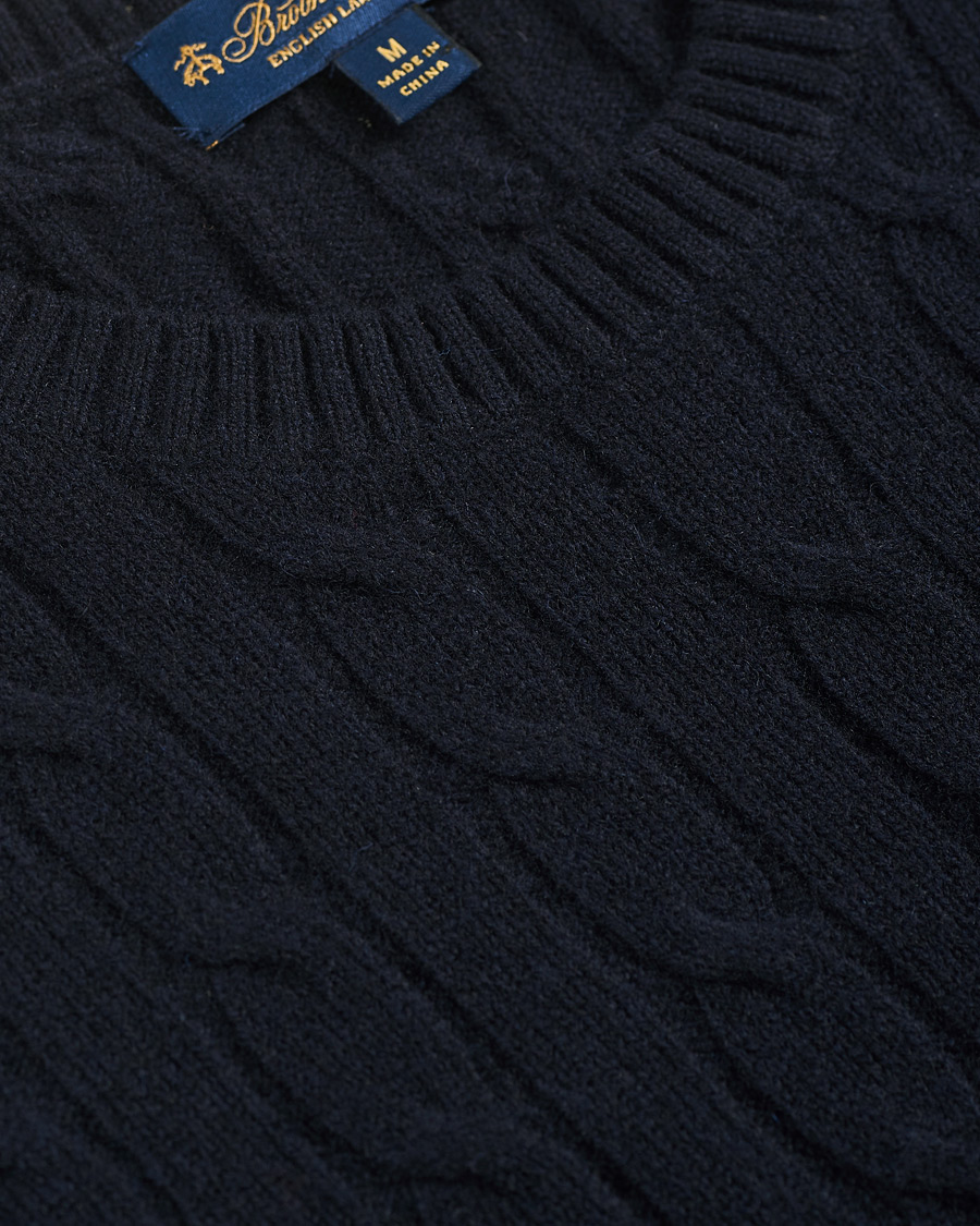 Herr | Tröjor | Brooks Brothers | Lambswool Cable Crew Neck Navy