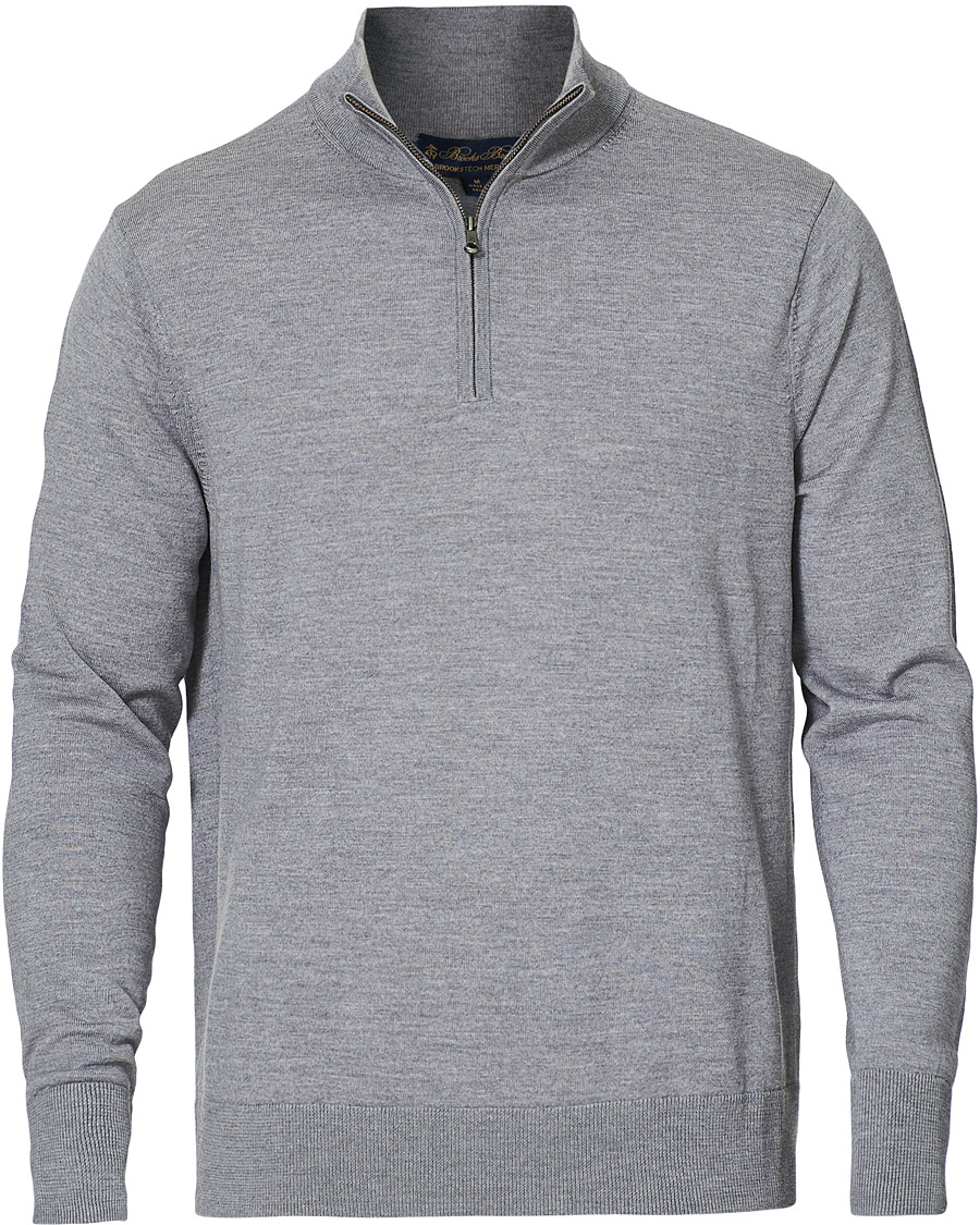 Herr | Tröjor | Brooks Brothers | Washable Merino Wool Half Zip Heather Grey