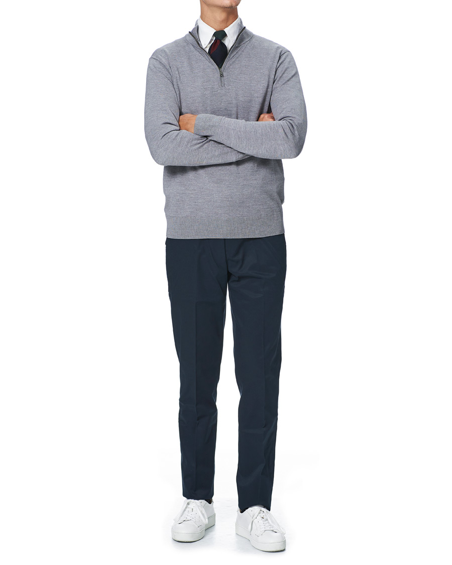 Herr | Tröjor | Brooks Brothers | Washable Merino Wool Half Zip Heather Grey