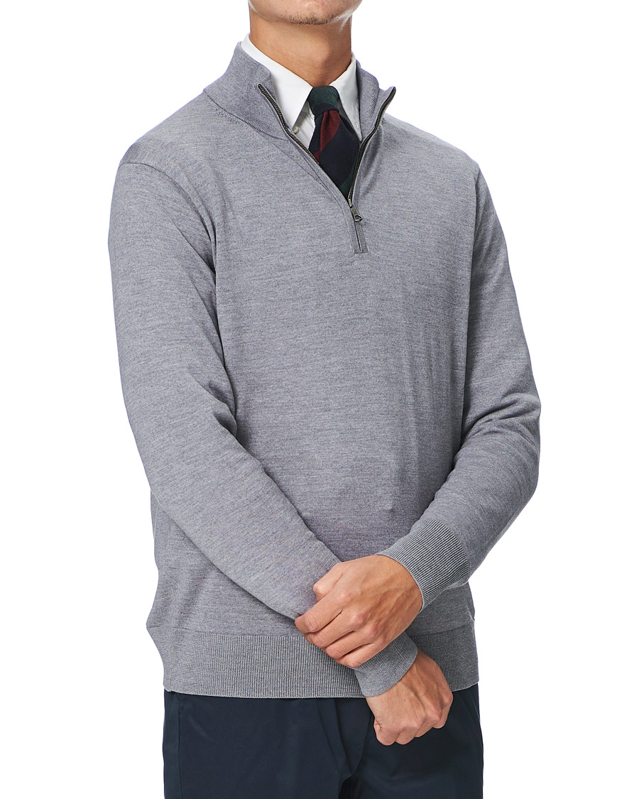Herr | Tröjor | Brooks Brothers | Washable Merino Wool Half Zip Heather Grey