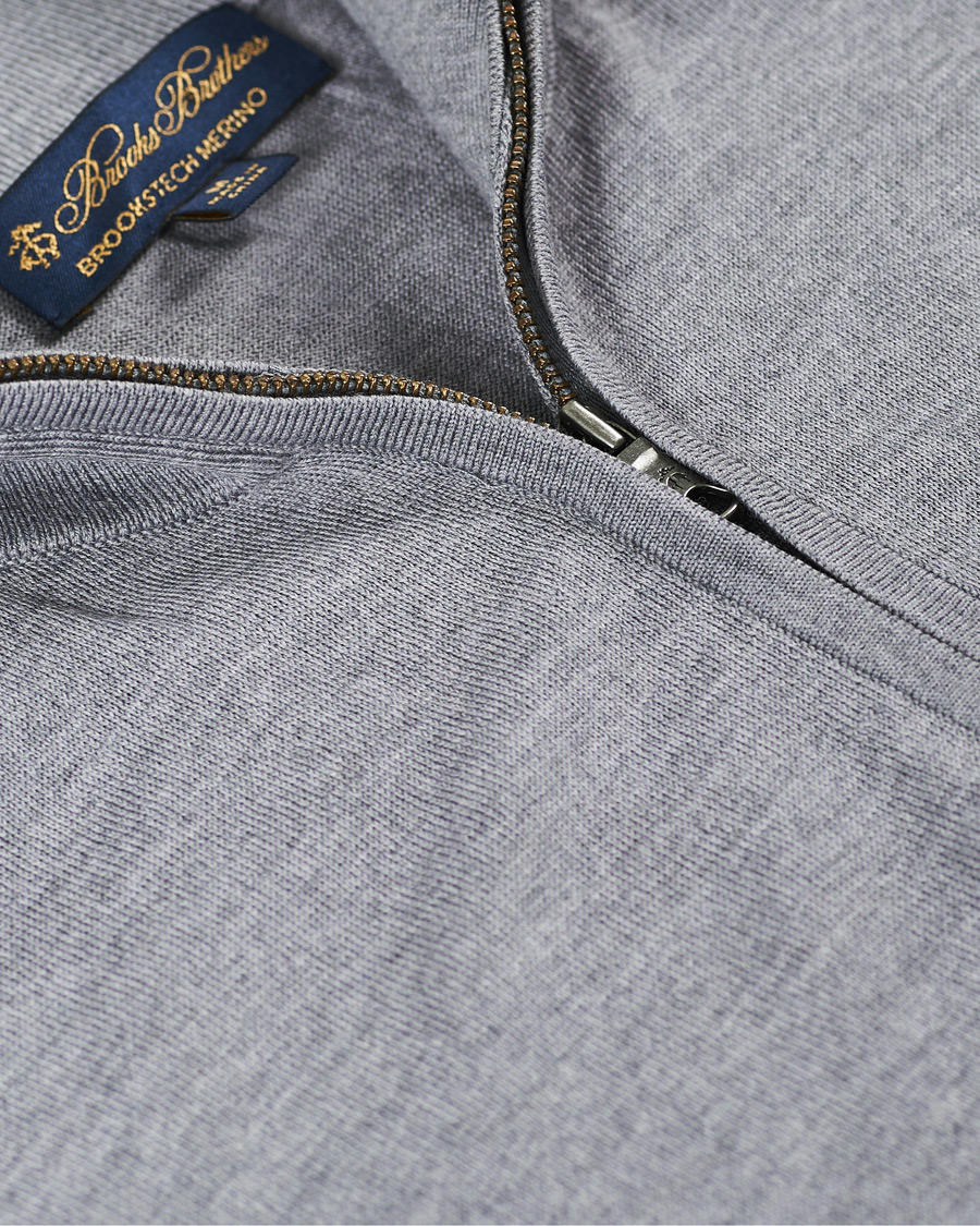 Herr | Tröjor | Brooks Brothers | Washable Merino Wool Half Zip Heather Grey
