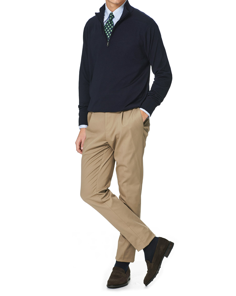 Herr | Tröjor | Brooks Brothers | Washable Merino Wool Half Zip Navy