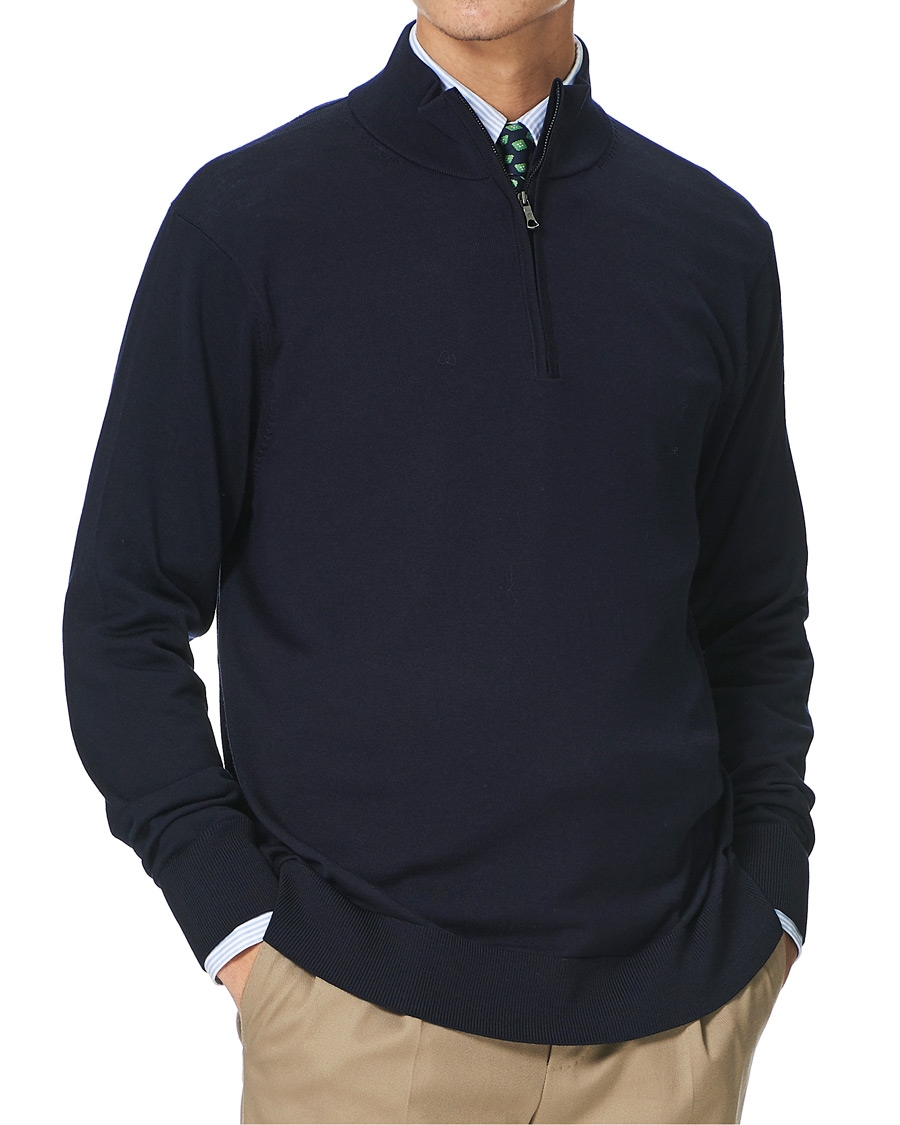 Herr | Tröjor | Brooks Brothers | Washable Merino Wool Half Zip Navy