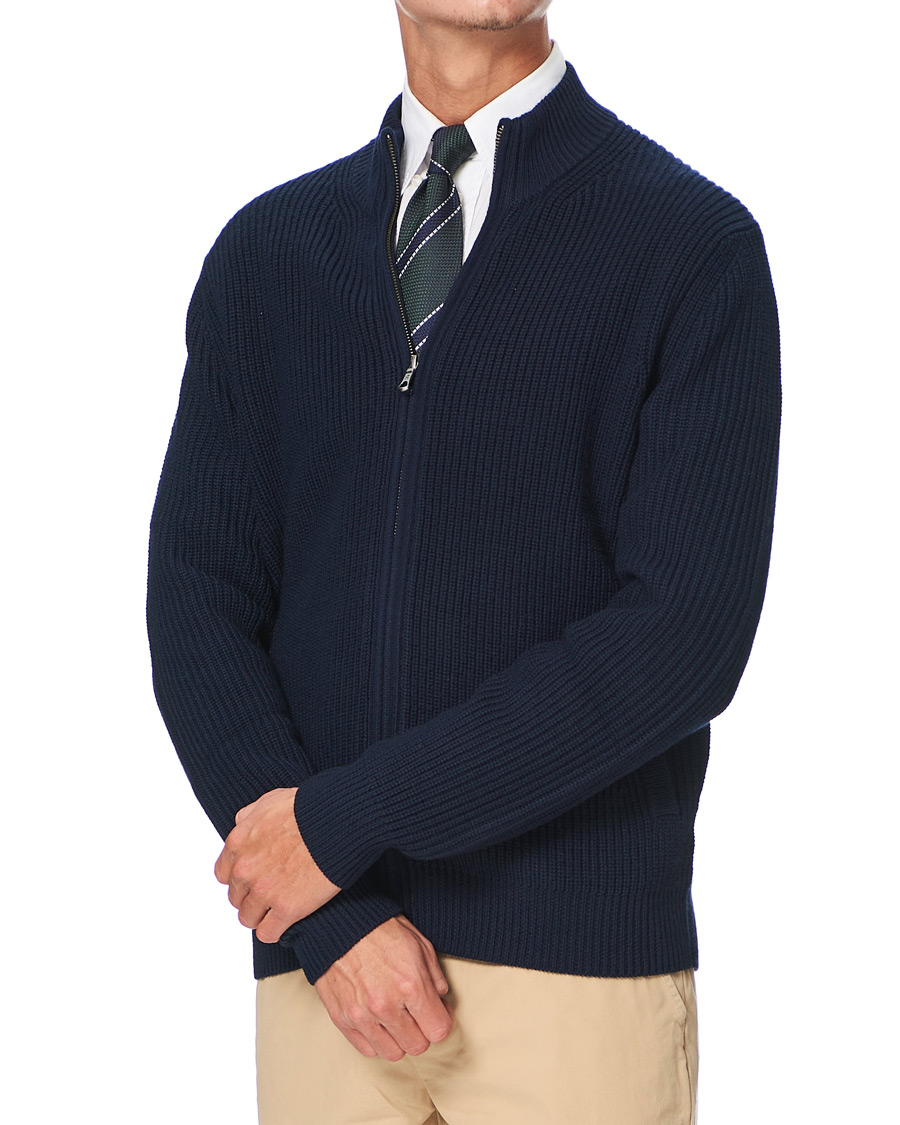 Herr | Tröjor | Brooks Brothers | Shaker Stitch Full Zip Navy