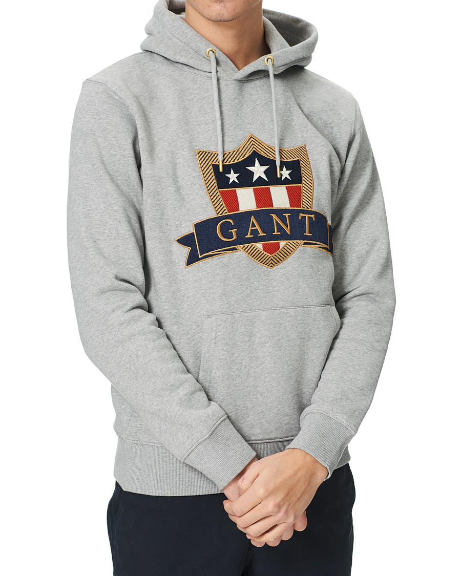 Herr | Tröjor | GANT | Banner Shield Hoodie Grey Melange