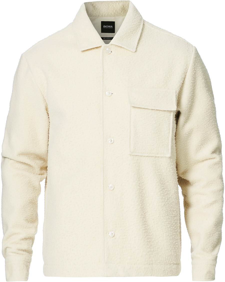 Herr | Tröjor | BOSS BLACK | BOSS Nolan Boiled Wool Full Zip Sweater Open White