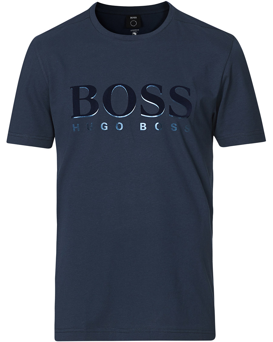 Herr | T-Shirts | BOSS GREEN | BOSS Athleisure Velour Logo Crew Neck Tee Navy