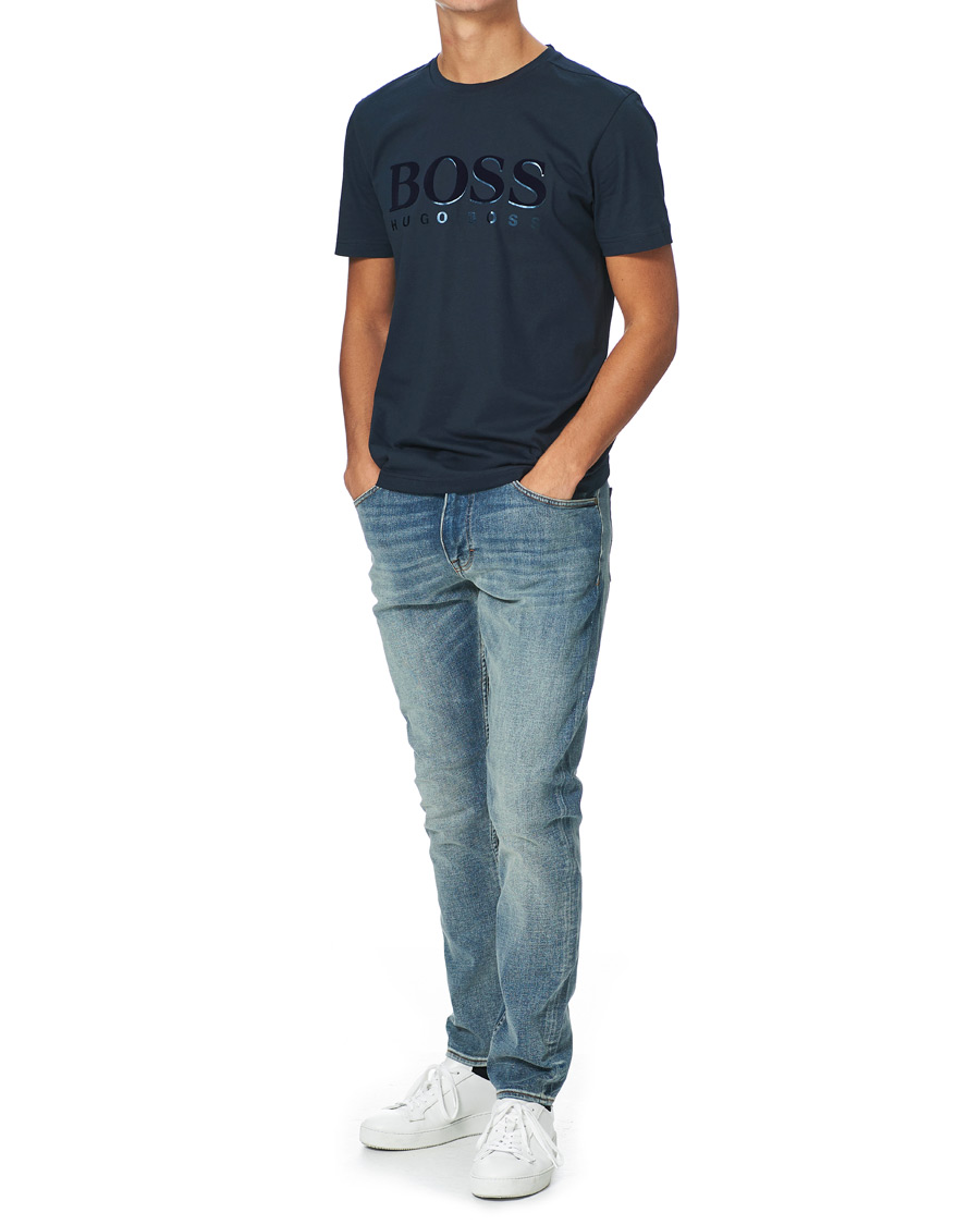 Herr | T-Shirts | BOSS GREEN | BOSS Athleisure Velour Logo Crew Neck Tee Navy