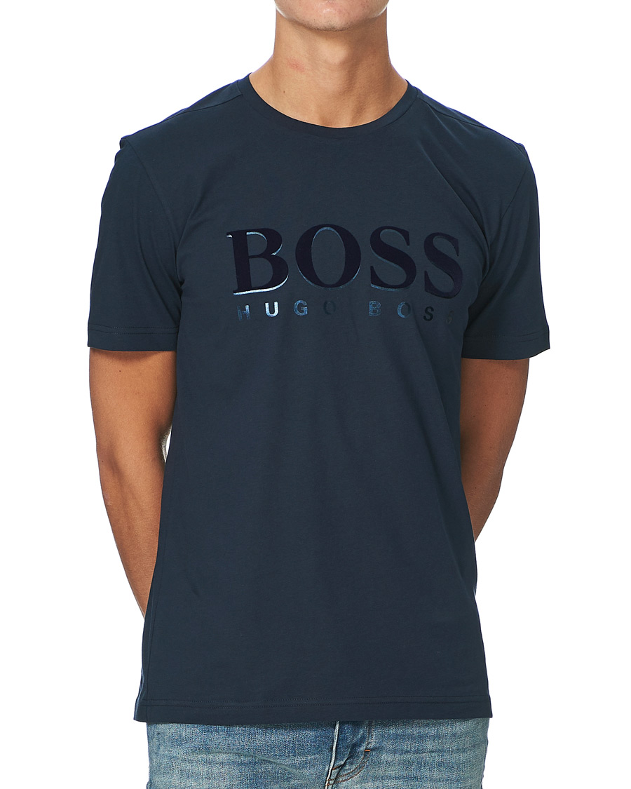 Herr | T-Shirts | BOSS GREEN | BOSS Athleisure Velour Logo Crew Neck Tee Navy
