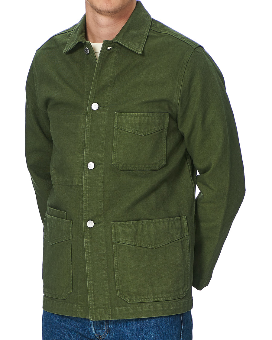 Herr | Jackor | Drake's | Cotton Canvas Five Pocket Chore Jacket Green