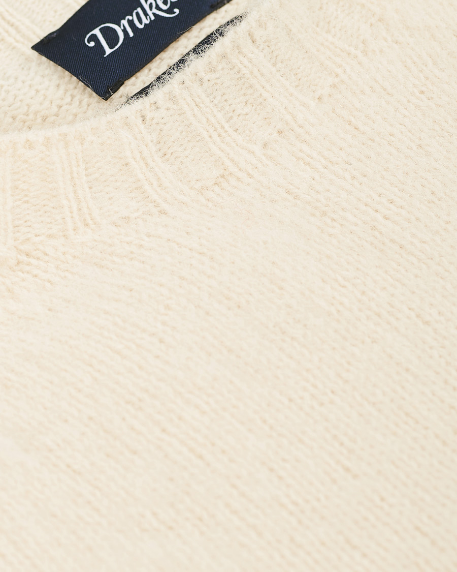 Herr | Tröjor | Drake's | Shetland Crew Neck Jumper Ecru