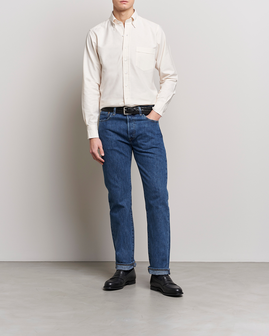 Herr | Skjortor | Drake's | Button Down Oxford Shirt Cream