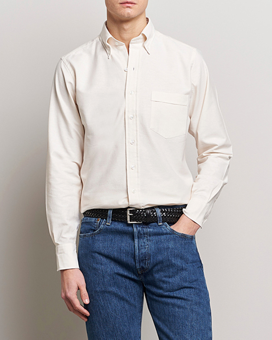 Herr | Skjortor | Drake's | Button Down Oxford Shirt Cream