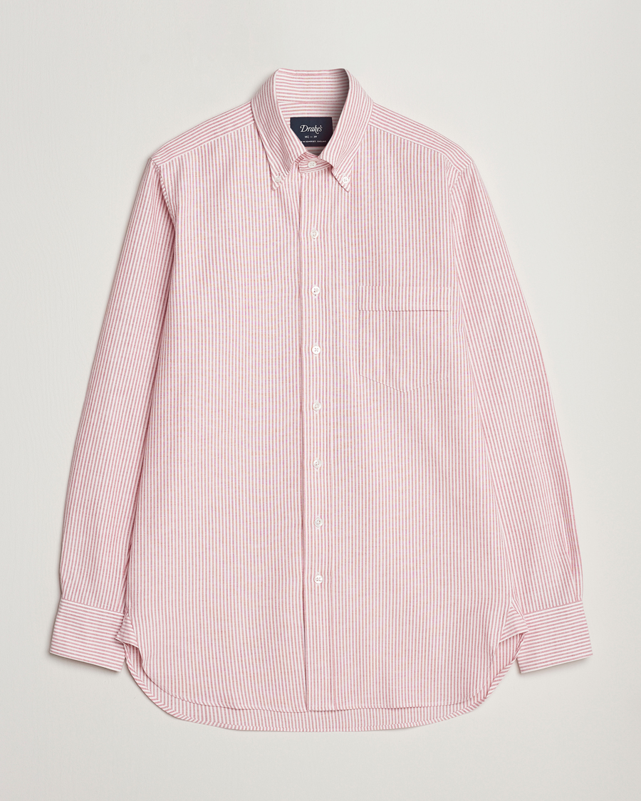 Herr | Skjortor | Drake's | Striped Button Down Oxford Shirt White/Red