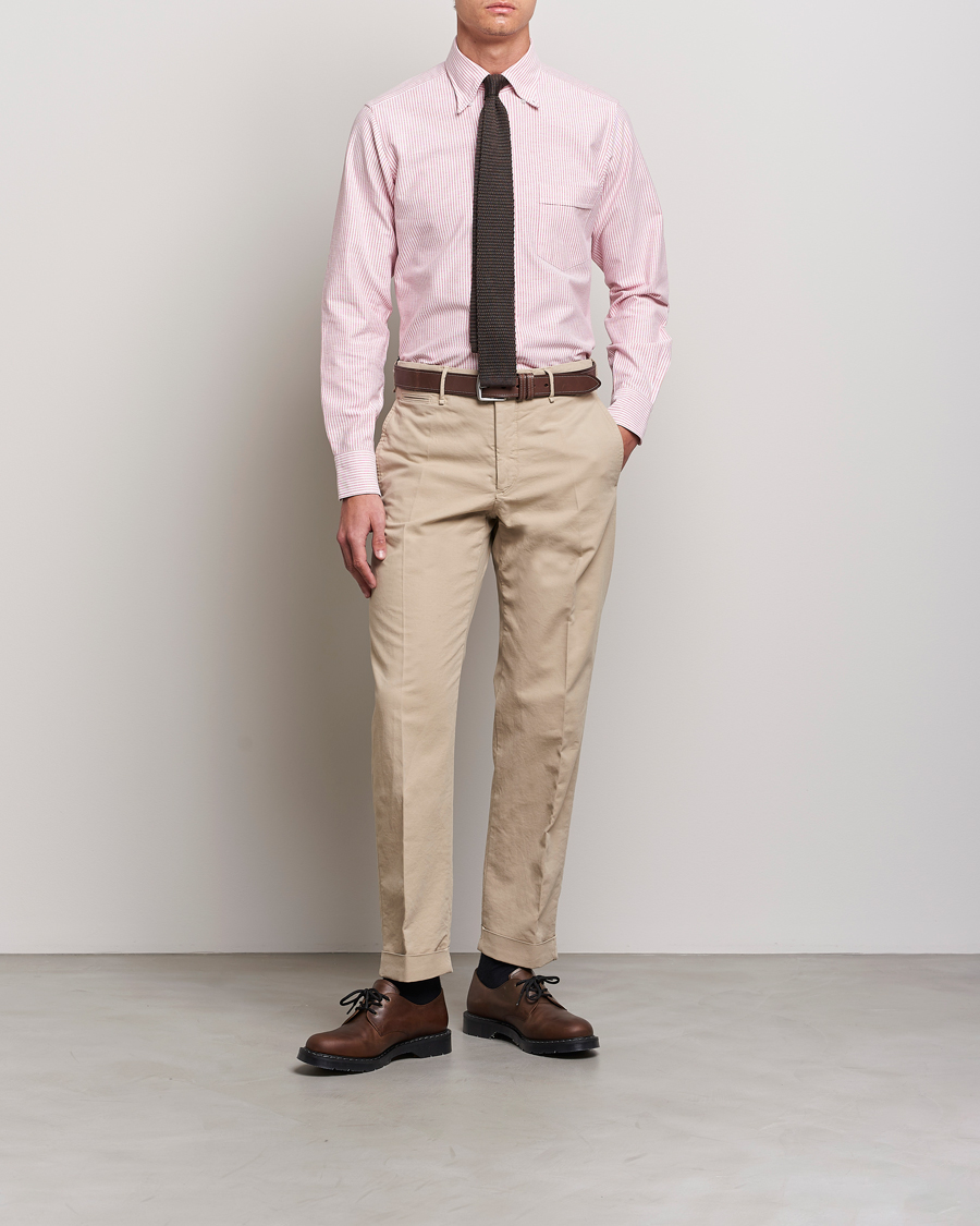 Herr | Skjortor | Drake's | Striped Button Down Oxford Shirt White/Red