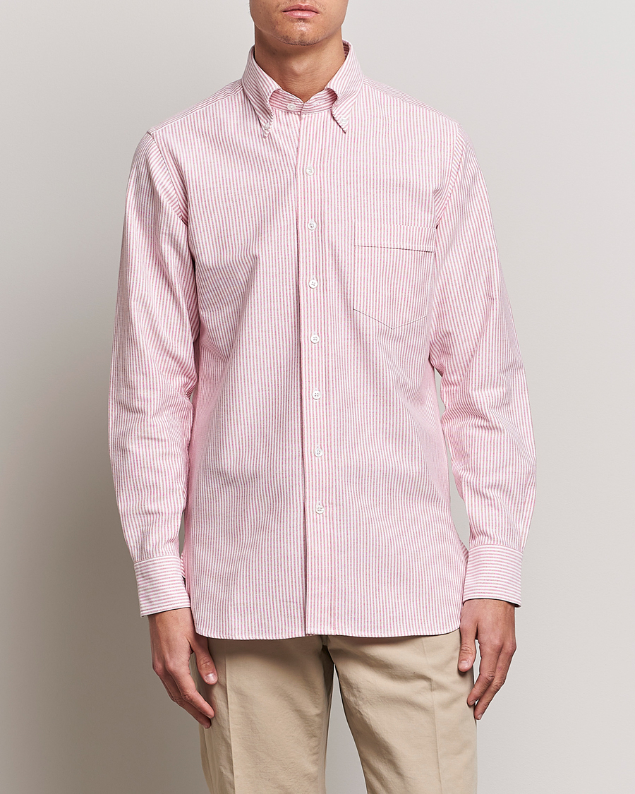 Herr | Skjortor | Drake's | Striped Button Down Oxford Shirt White/Red