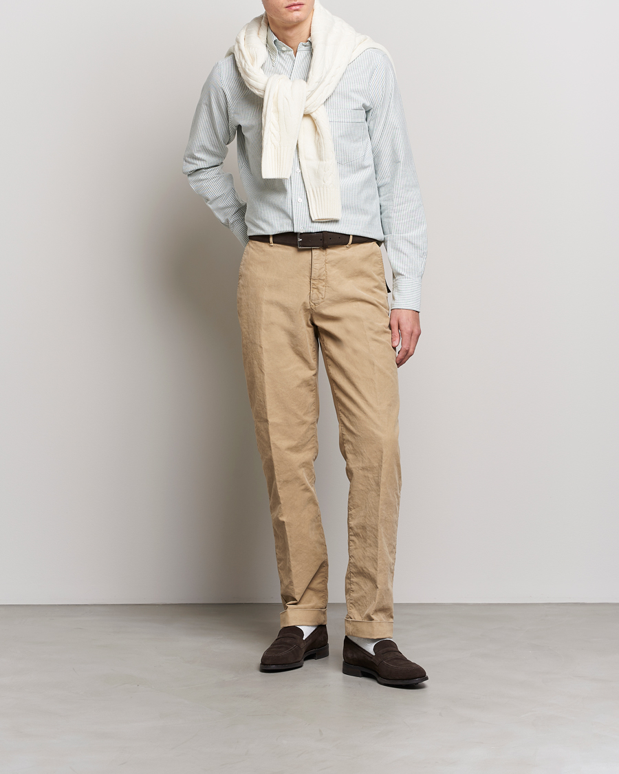 Herr | Skjortor | Drake's | Striped Button Down Oxford Shirt Light Green