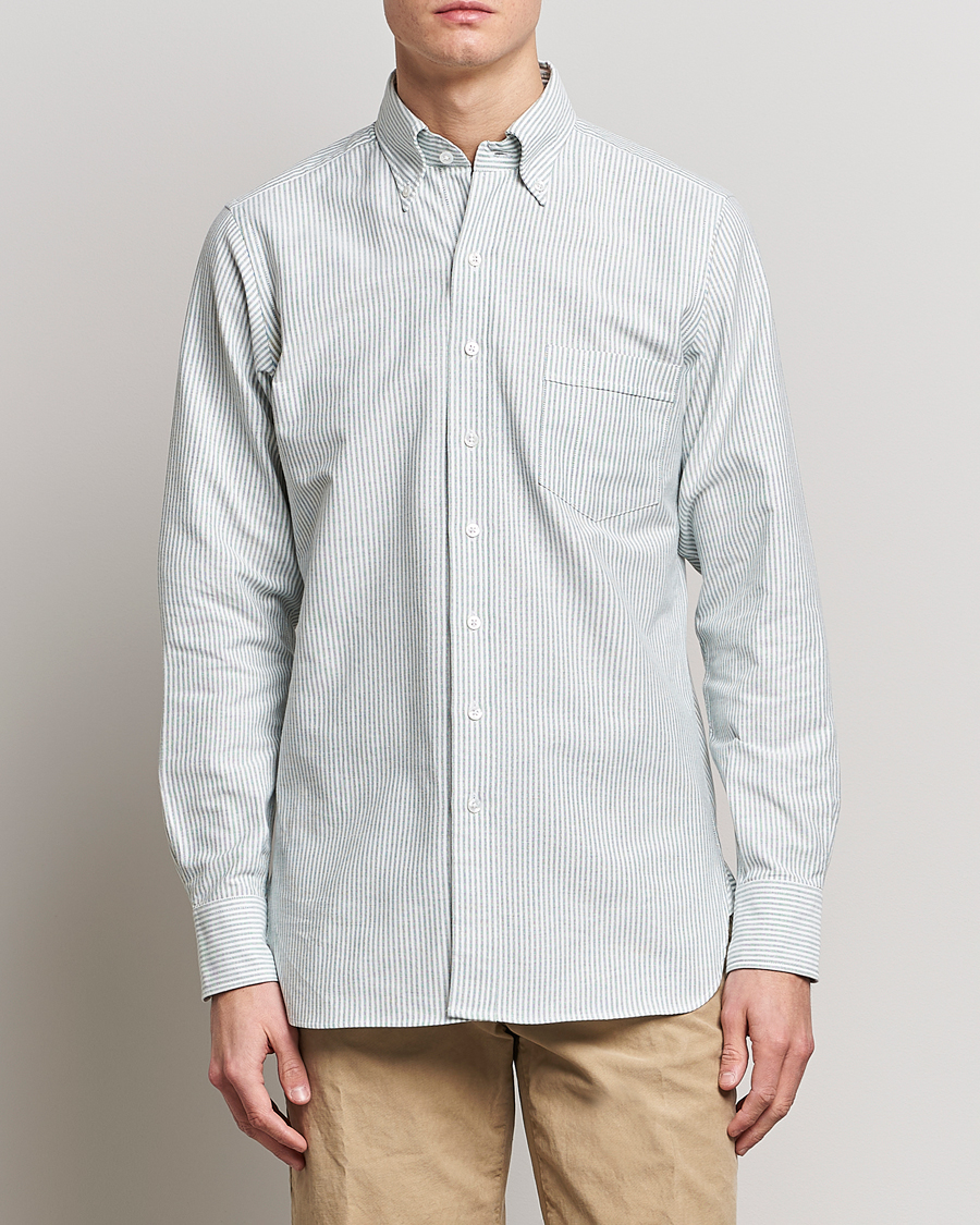 Herr |  | Drake\'s | Striped Button Down Oxford Shirt Light Green