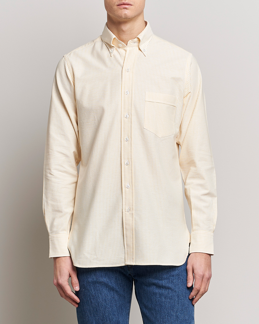 Herr | Drake's | Drake's | Striped Button Down Oxford Shirt White/Yellow