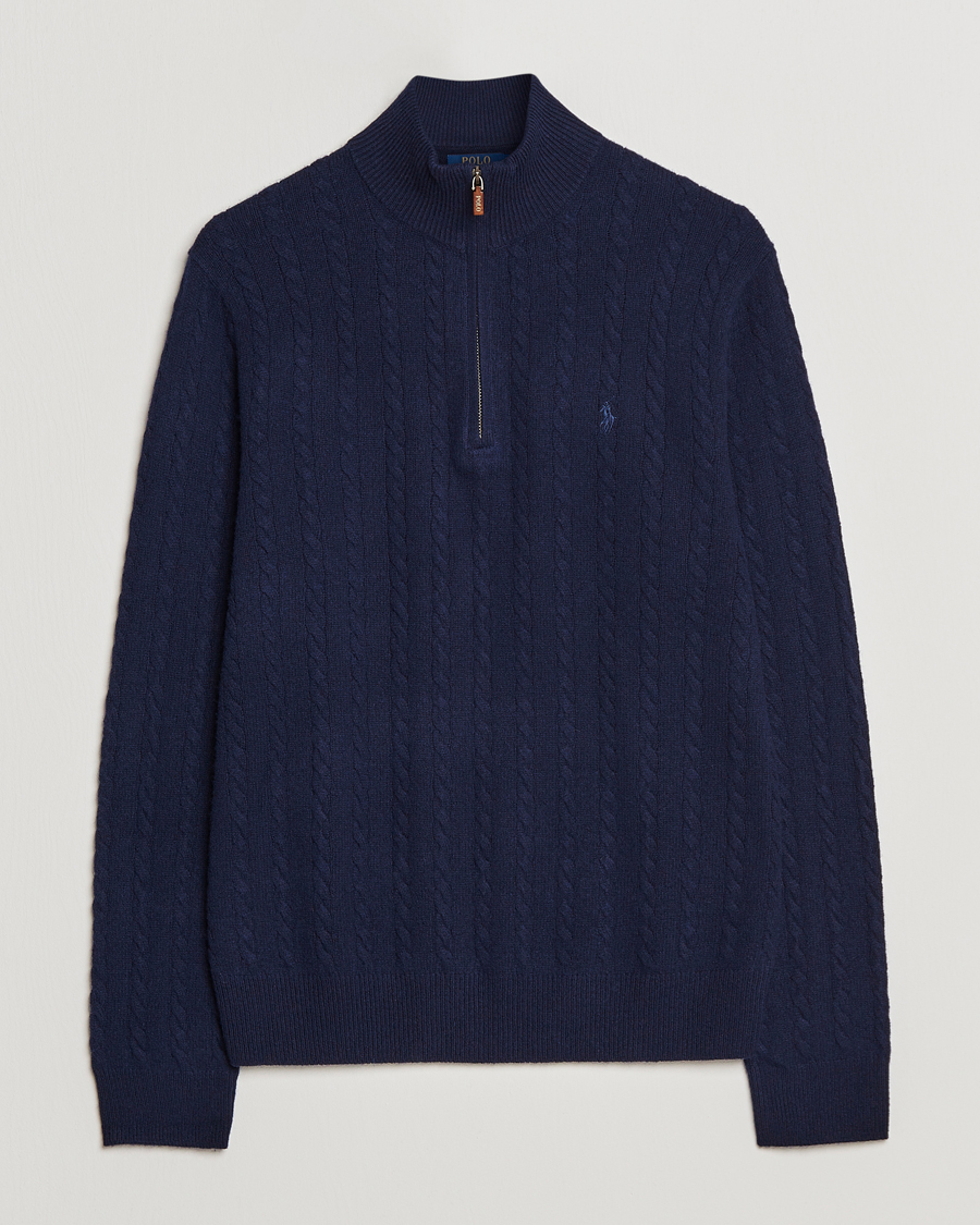 Herr | Tröjor | Polo Ralph Lauren | Cotton/Wool Cable Half-Zip Hunter Navy