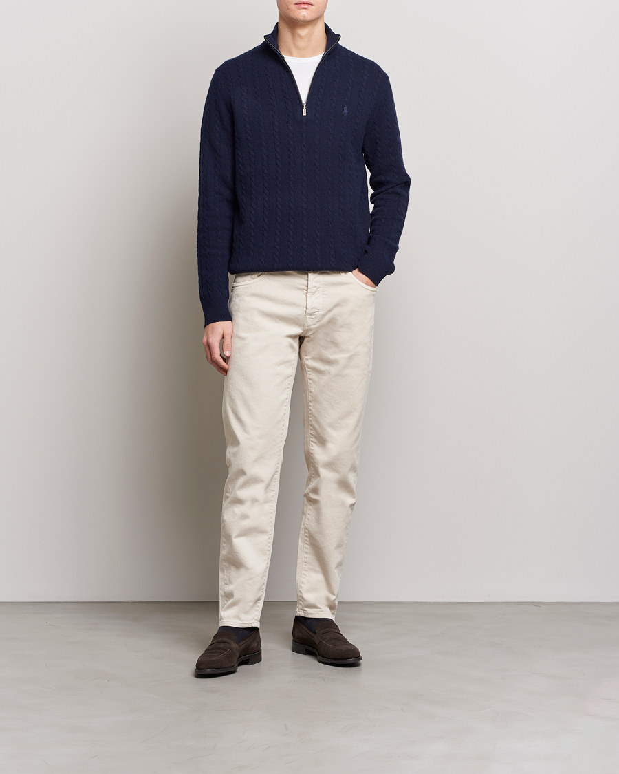 Herr | Tröjor | Polo Ralph Lauren | Cotton/Wool Cable Half-Zip Hunter Navy