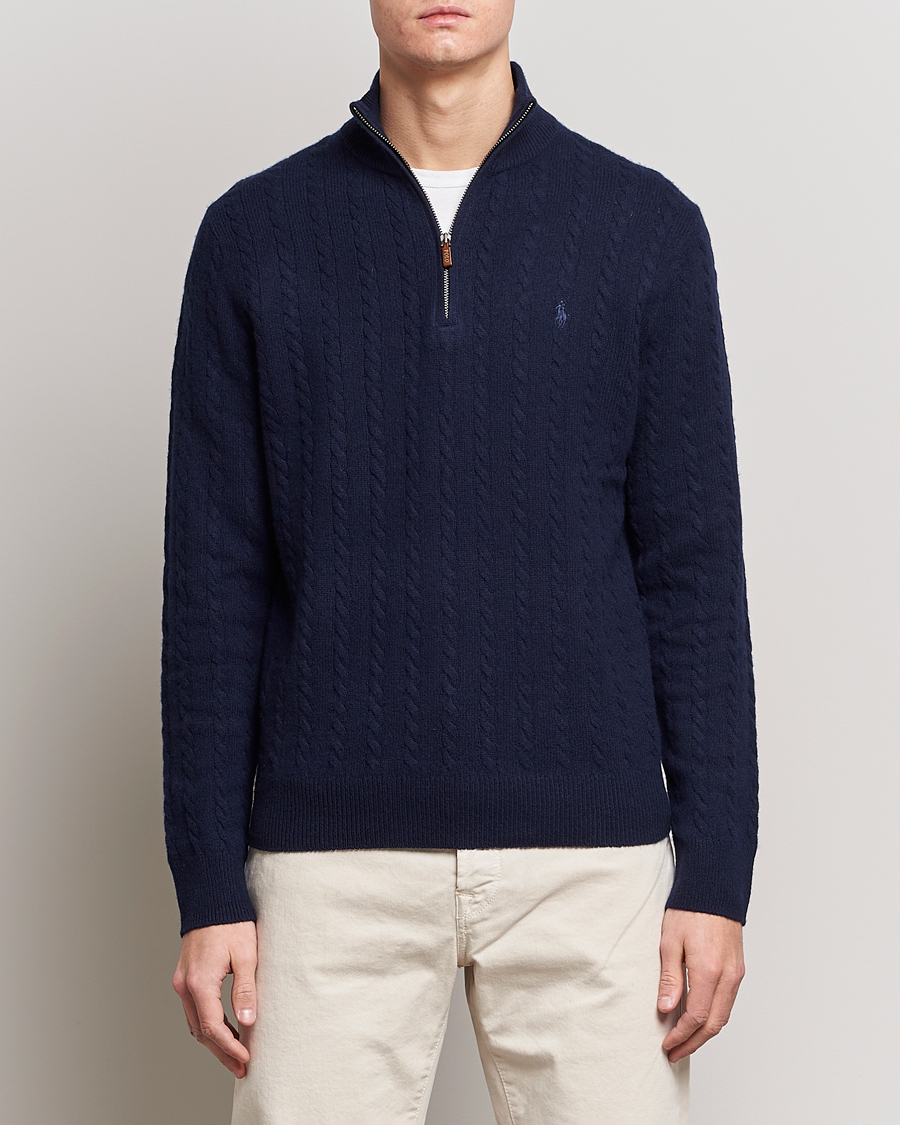 Herr | Tröjor | Polo Ralph Lauren | Cotton/Wool Cable Half-Zip Hunter Navy