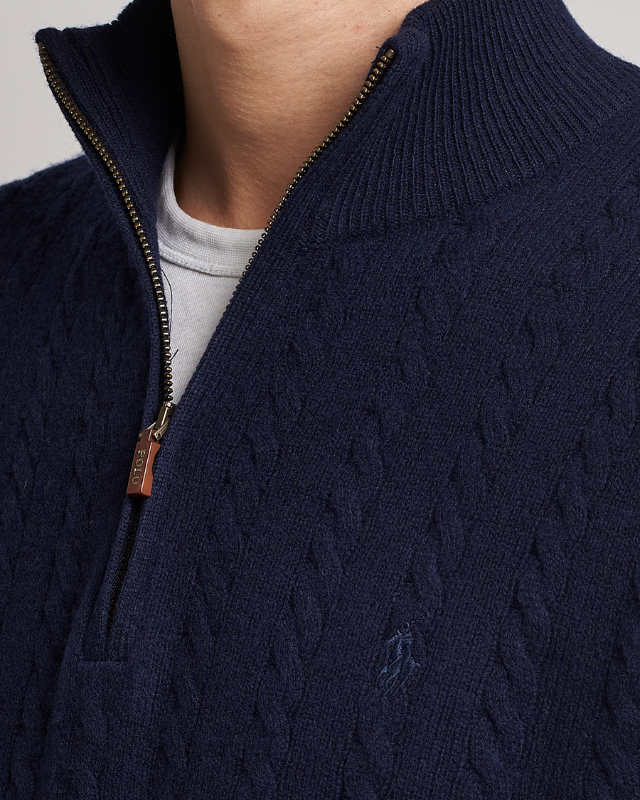 Herr | Tröjor | Polo Ralph Lauren | Cotton/Wool Cable Half-Zip Hunter Navy
