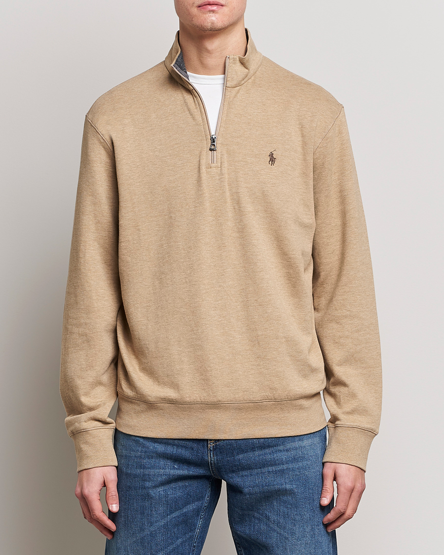 Herr | Tröjor | Polo Ralph Lauren | Double Knit Half-Zip Sweater Café Tan Heather