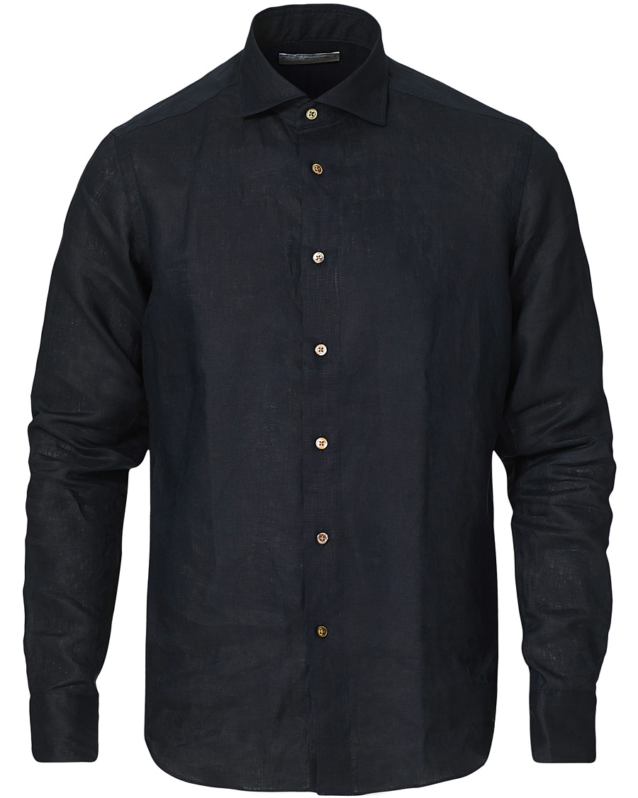 Herr | Skjortor | Kamakura Shirts | Slim Fit Linen Shirt Navy
