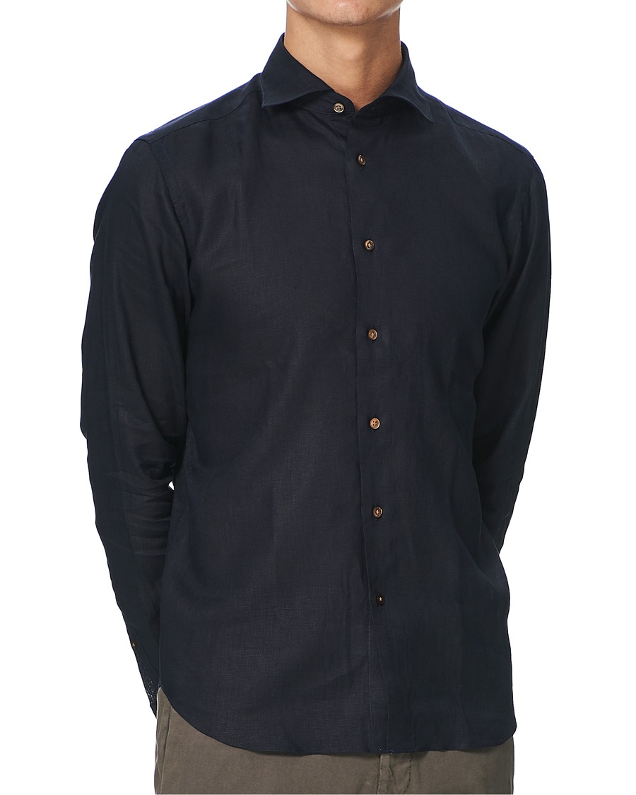 Herr | Skjortor | Kamakura Shirts | Slim Fit Linen Shirt Navy