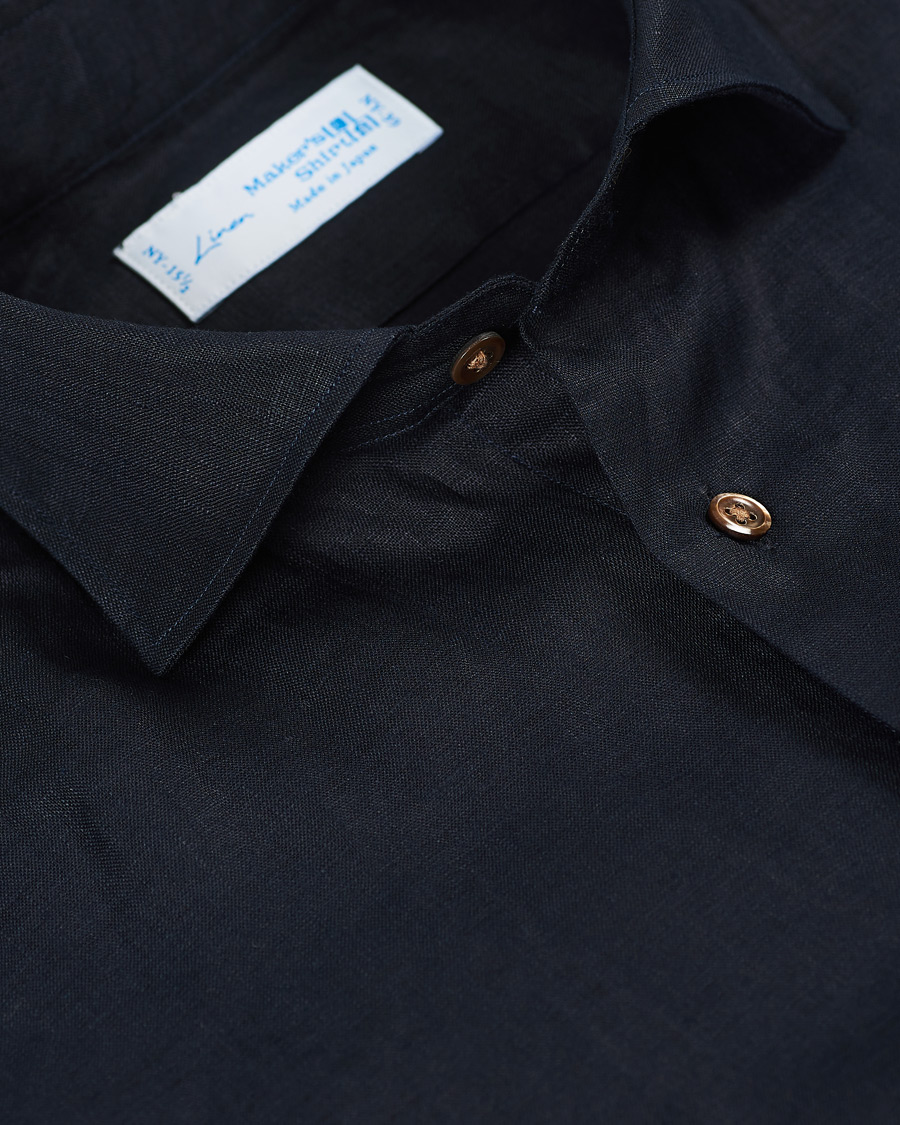 Herr | Skjortor | Kamakura Shirts | Slim Fit Linen Shirt Navy