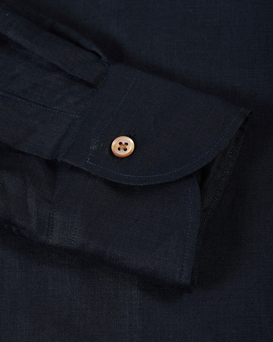 Herr | Skjortor | Kamakura Shirts | Slim Fit Linen Shirt Navy
