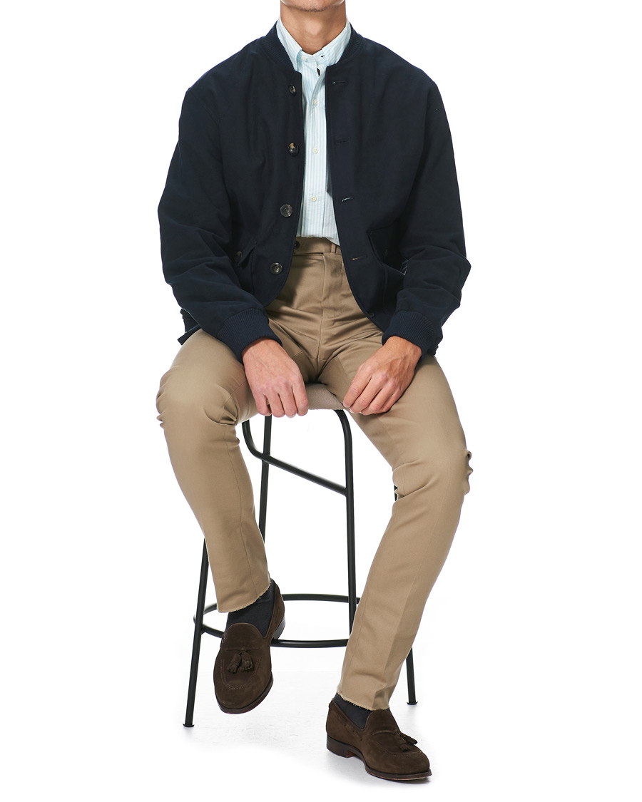 Herr | Skjortor | Kamakura Shirts | Slim Fit Oxford BD Sport Shirt Light Blue Stripe