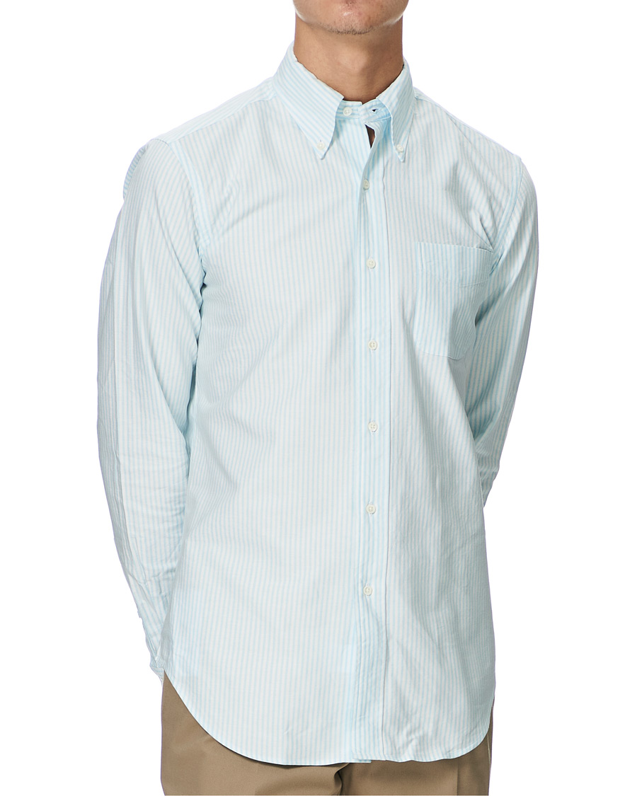 Herr | Skjortor | Kamakura Shirts | Slim Fit Oxford BD Sport Shirt Light Blue Stripe