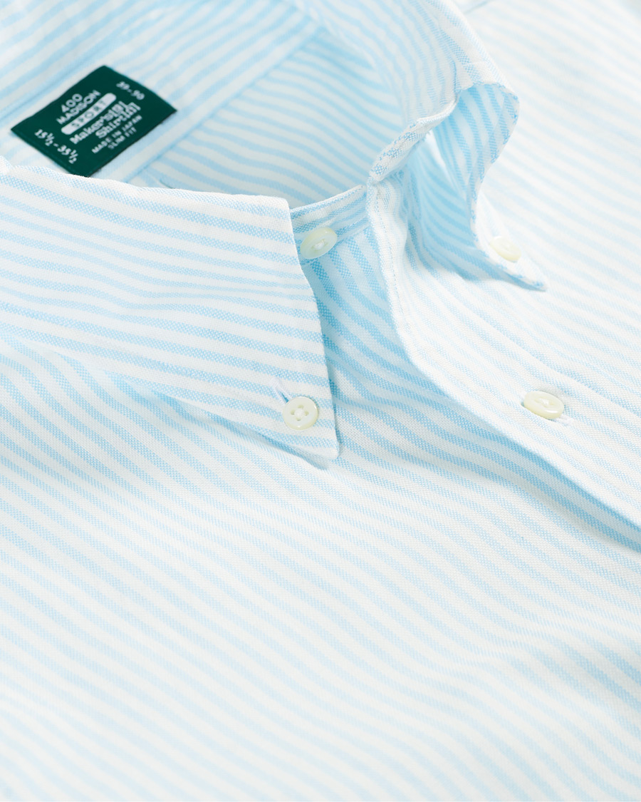 Herr | Skjortor | Kamakura Shirts | Slim Fit Oxford BD Sport Shirt Light Blue Stripe