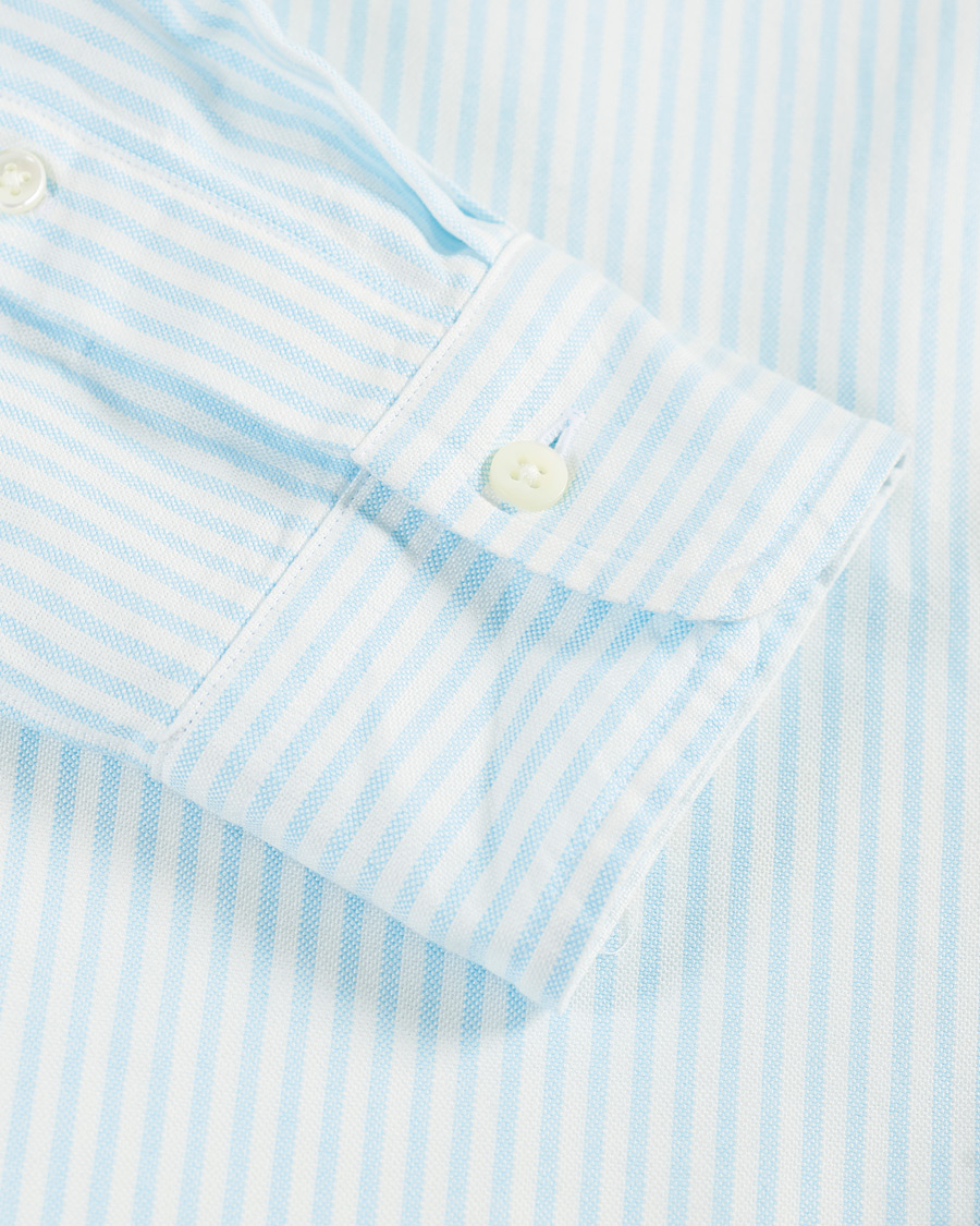 Herr | Skjortor | Kamakura Shirts | Slim Fit Oxford BD Sport Shirt Light Blue Stripe