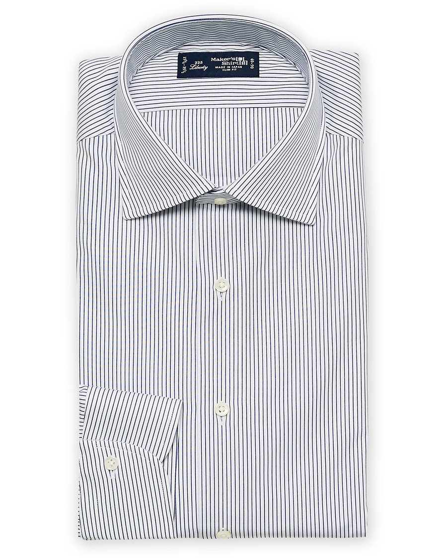 Herr | Skjortor | Kamakura Shirts | Slim Fit Broadcloth Shirt Blue Stripe