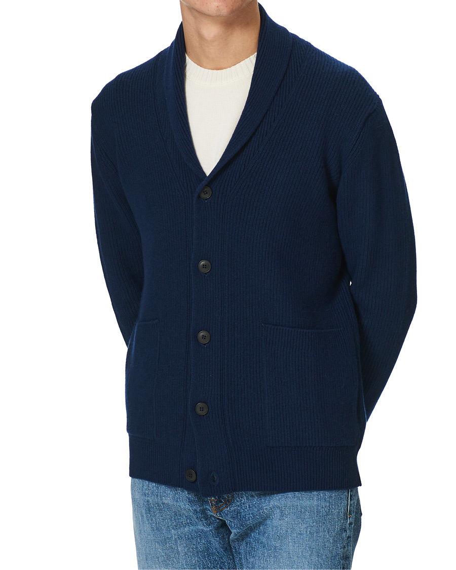 Herr | Tröjor | Sunspel | Wool/Cashmere Shawl Neck Cardigan Dark Navy Melange