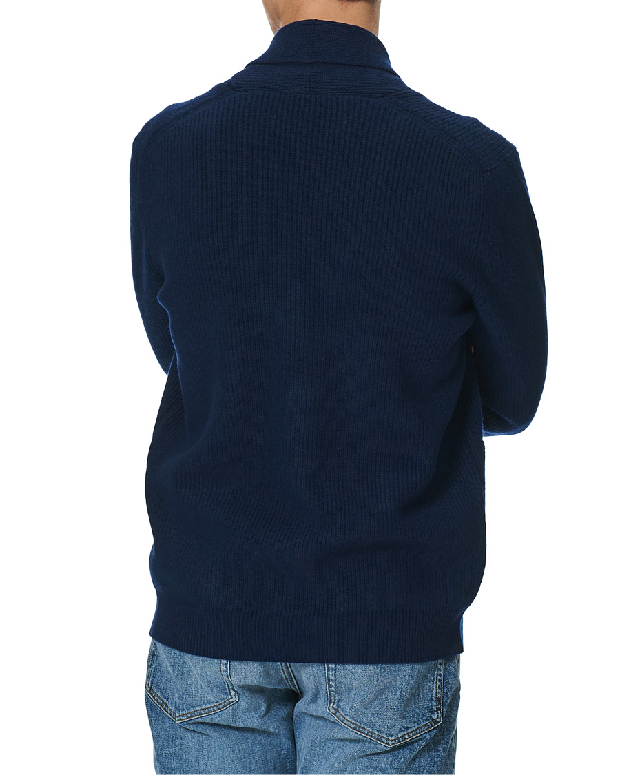 Herr | Tröjor | Sunspel | Wool/Cashmere Shawl Neck Cardigan Dark Navy Melange