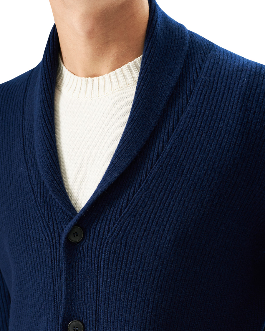 Herr | Tröjor | Sunspel | Wool/Cashmere Shawl Neck Cardigan Dark Navy Melange