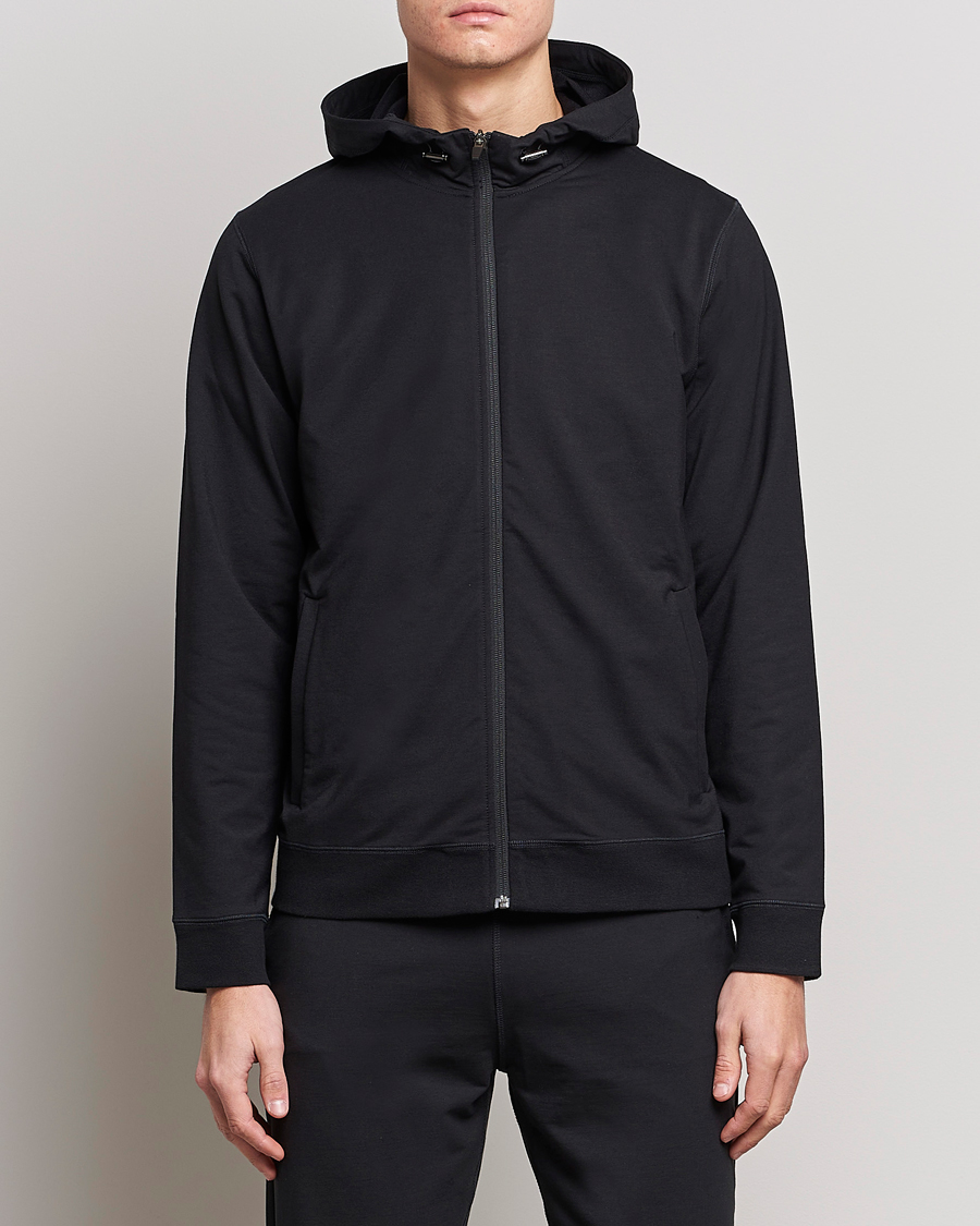 Herr | Loungewear | Sunspel | Active Full Zip Hood Black