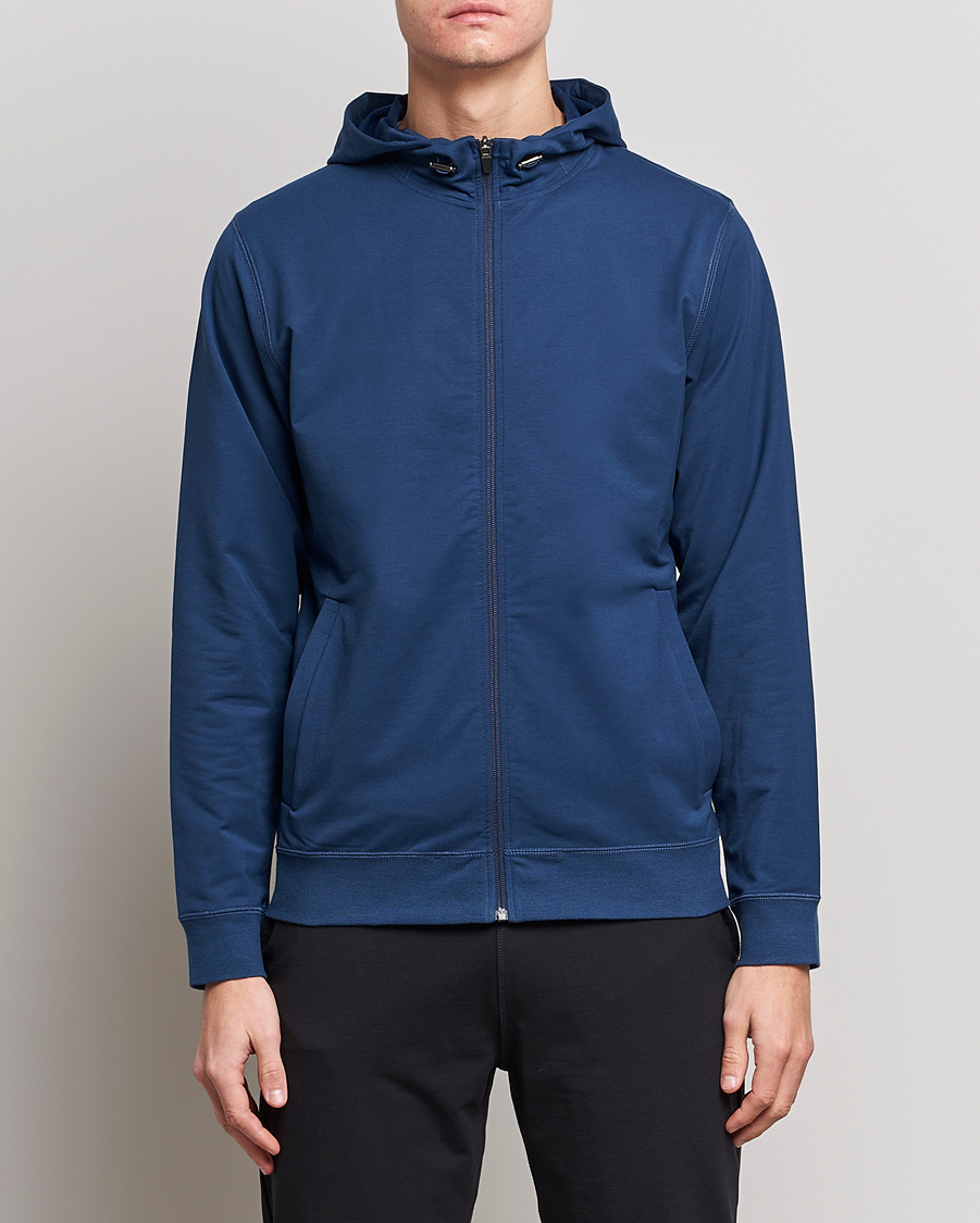 Herr | Realisation | Sunspel | Active Full Zip Hood Navy