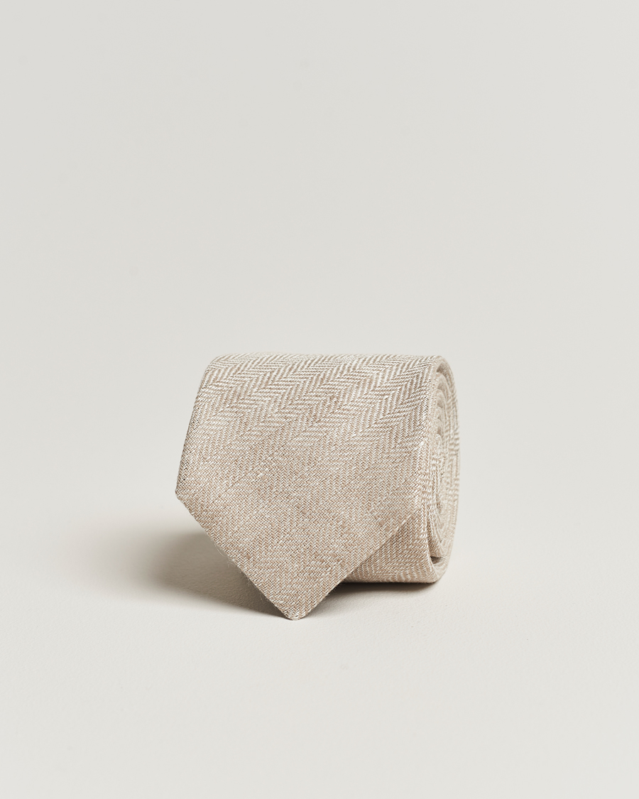 Herr | Amanda Christensen Linen Herringbone 8cm Tie Ecru | Amanda Christensen | Linen Herringbone 8cm Tie Ecru