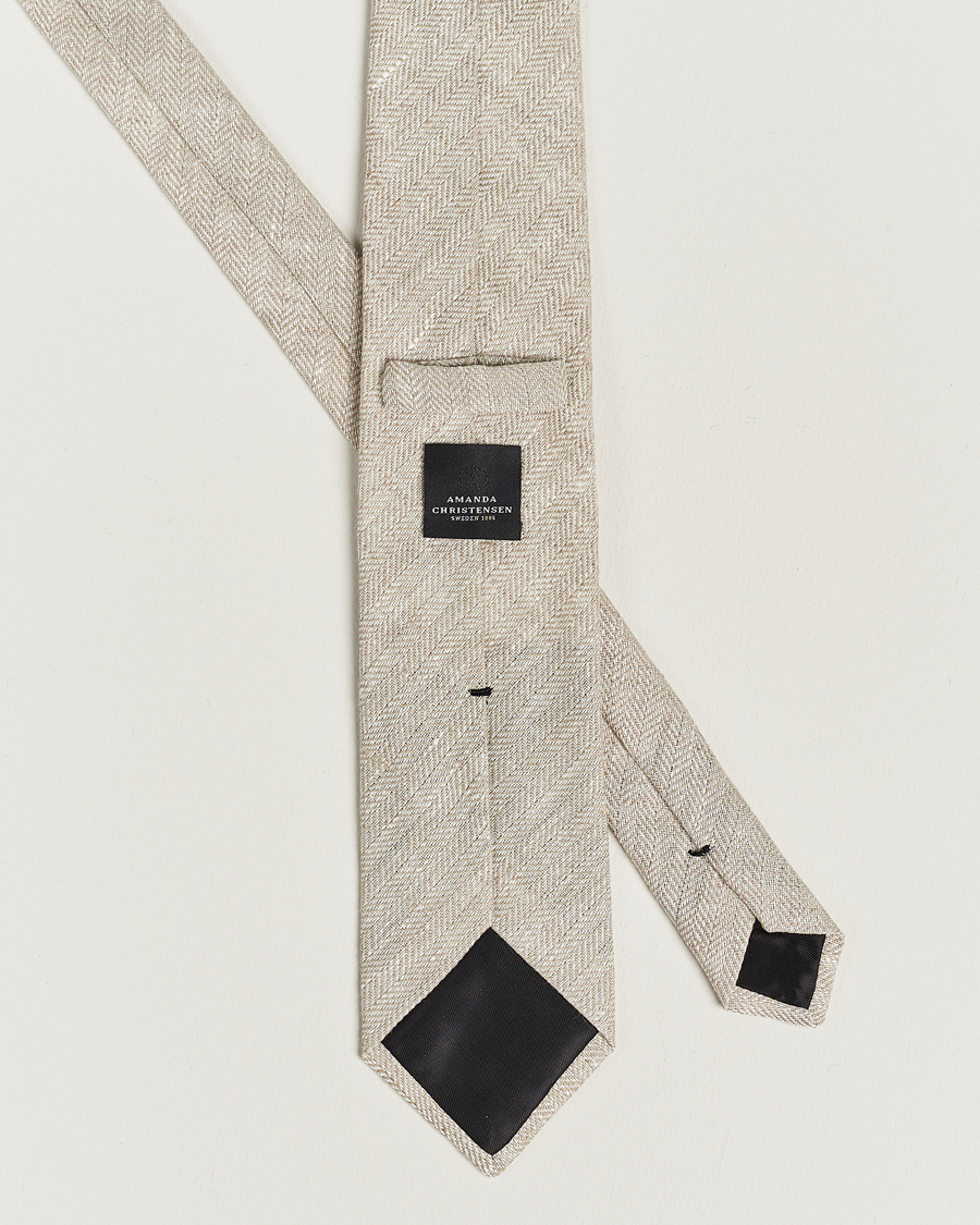 Herr | Amanda Christensen Linen Herringbone 8cm Tie Ecru | Amanda Christensen | Linen Herringbone 8cm Tie Ecru