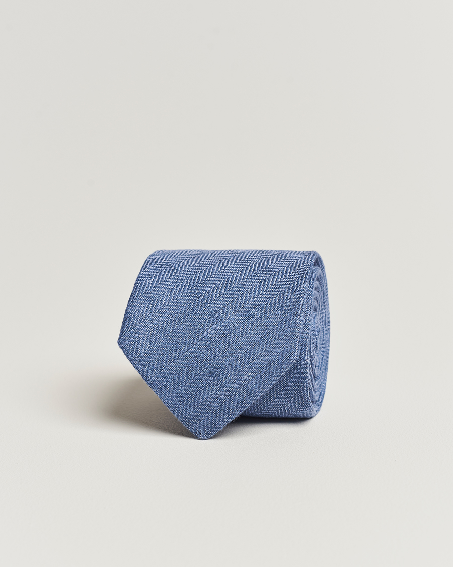 Herr | Amanda Christensen Linen Herringbone 8cm Tie Blue | Amanda Christensen | Linen Herringbone 8cm Tie Blue