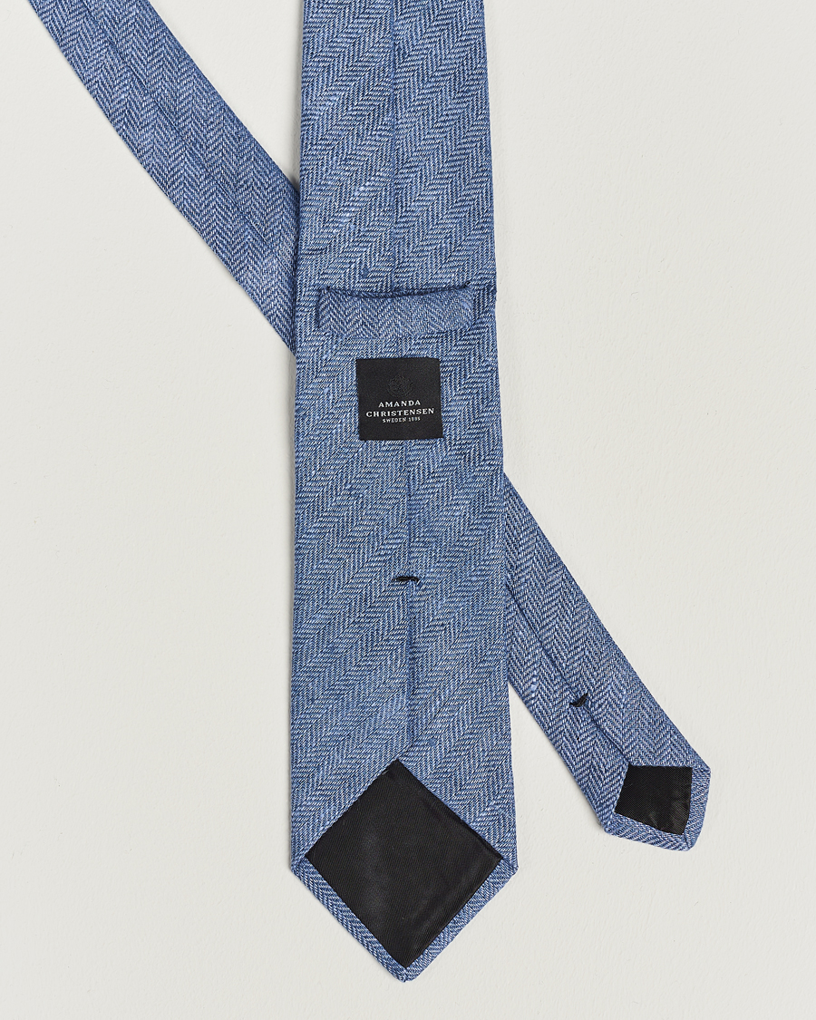 Herr | Amanda Christensen Linen Herringbone 8cm Tie Blue | Amanda Christensen | Linen Herringbone 8cm Tie Blue