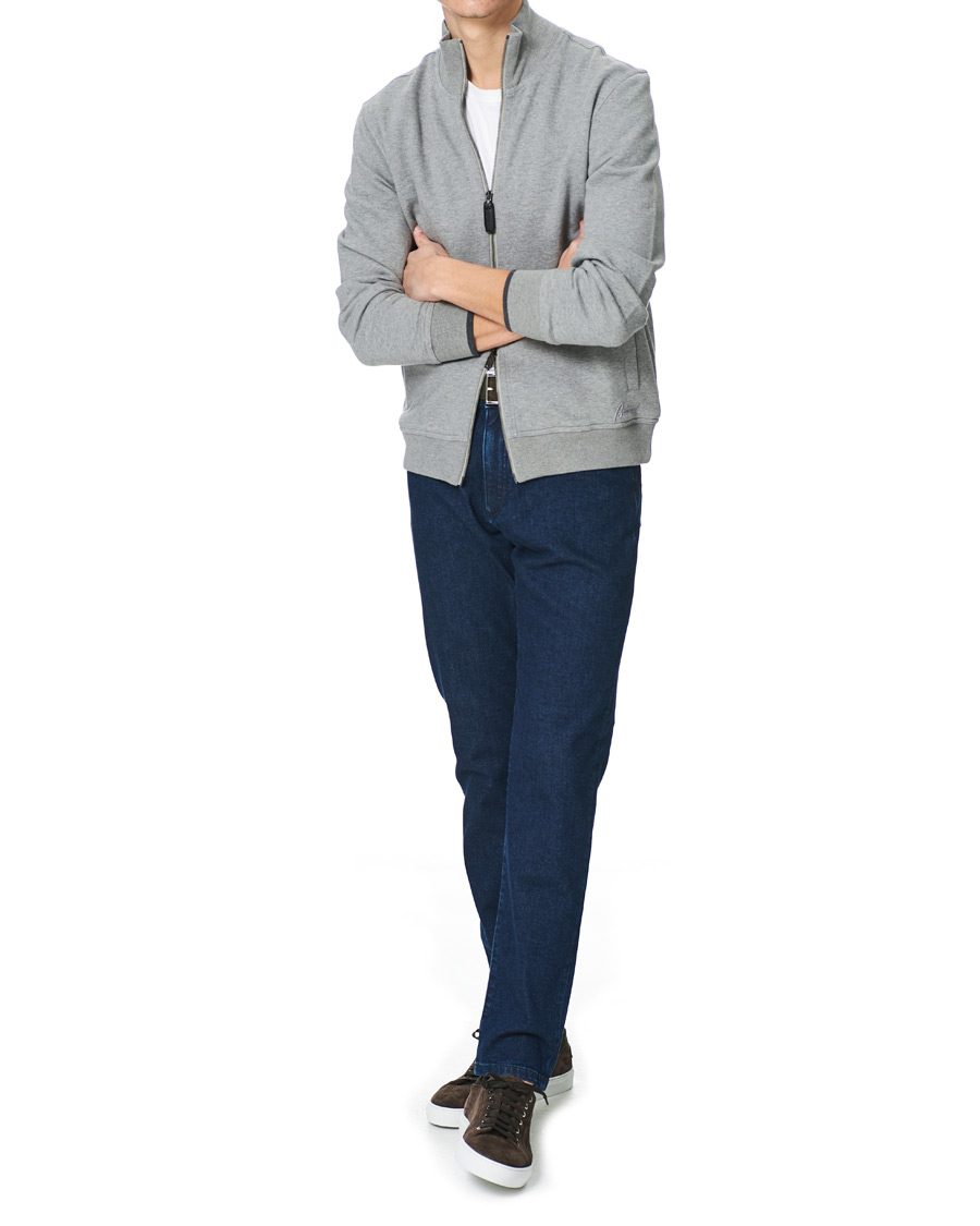 Herr | Tröjor | Brioni | French Terry Cotton Zip Sweater Light Grey