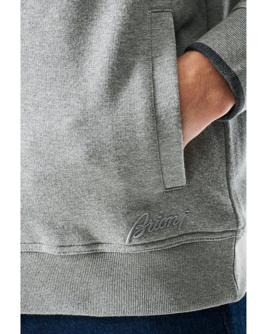 Herr | Tröjor | Brioni | French Terry Cotton Zip Sweater Light Grey